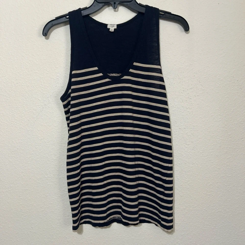 J. Crew Navy Blue and Beige Striped V-Neck Tank Top - Picture 4 of 8